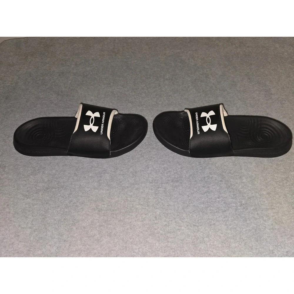 Under Armour Ansa Fixed Slides Mens 10 Black White Athletic Sandals 3023759-001
